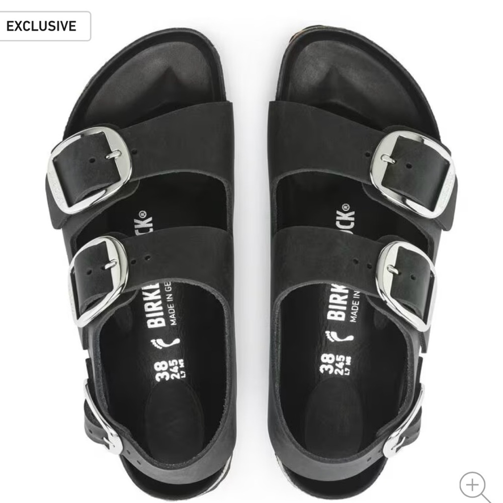 Birkenstock Shoes Milano Big Buckle Black Oiled Leather Sandals